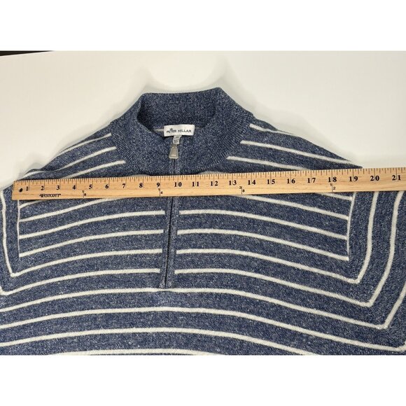 Peter Millar Wells ¼ Zip Merino Wool Linen Pullover Men’s XL Navy White Stripe - Picture 14 of 15